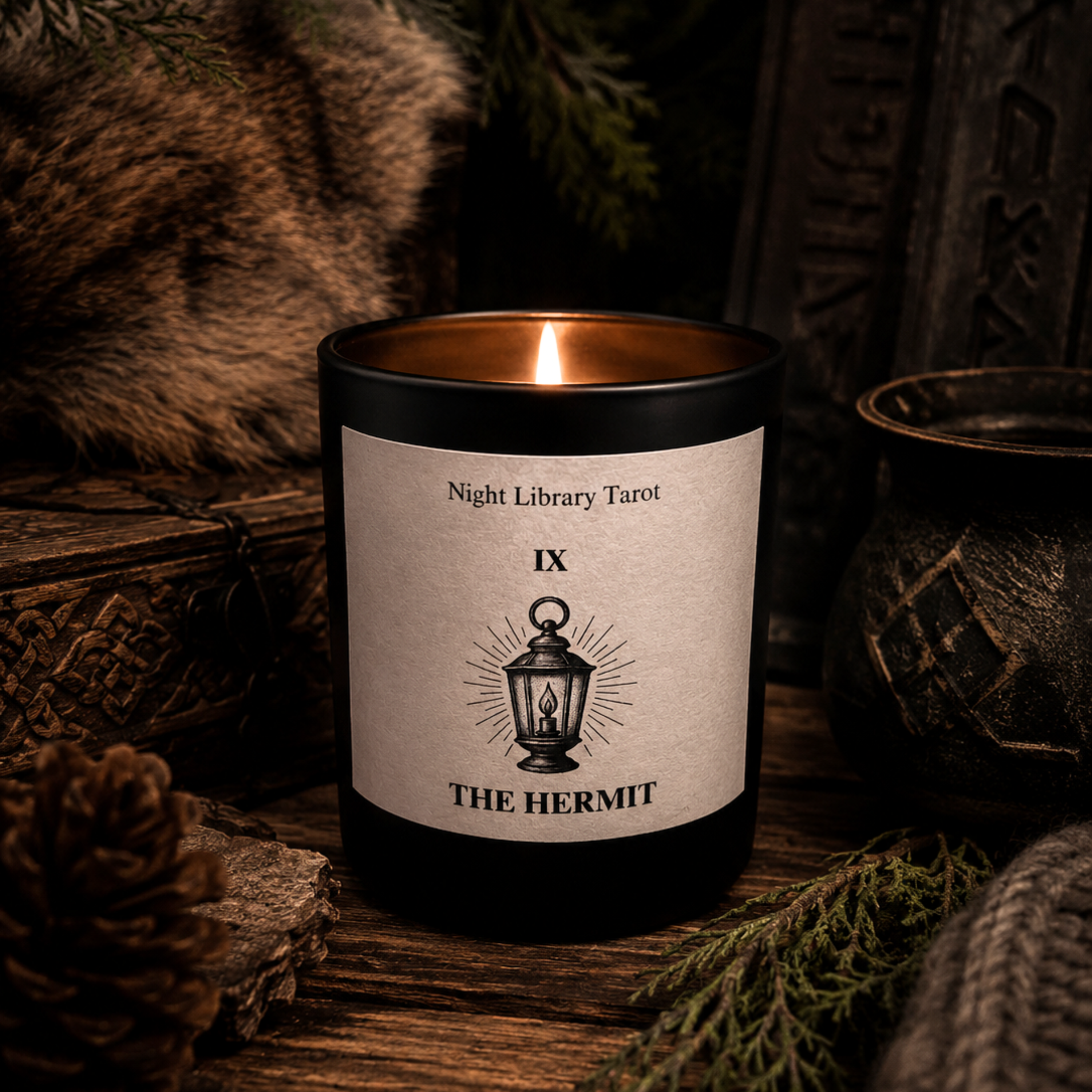 The Hermit Tarot Candle - Woody · Fresh · Aromatic